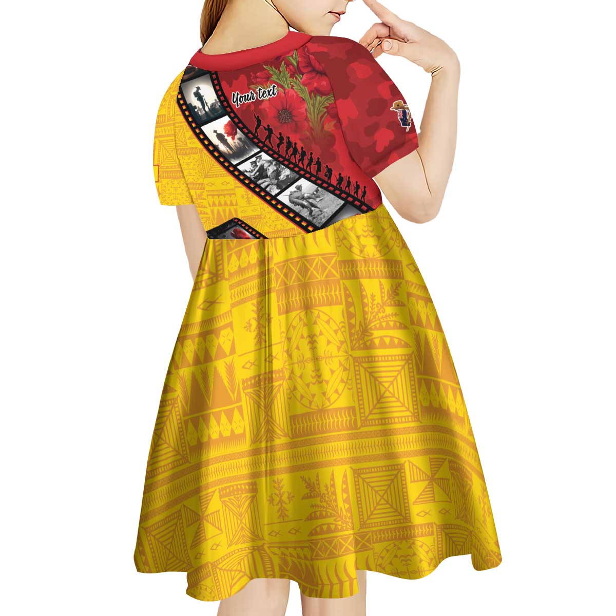 Personalised Niue ANZAC 1915-2026 Filmstrip Kid Short Sleeve Dress Lest We Forget 25 April LT9 - Polynesian Pride