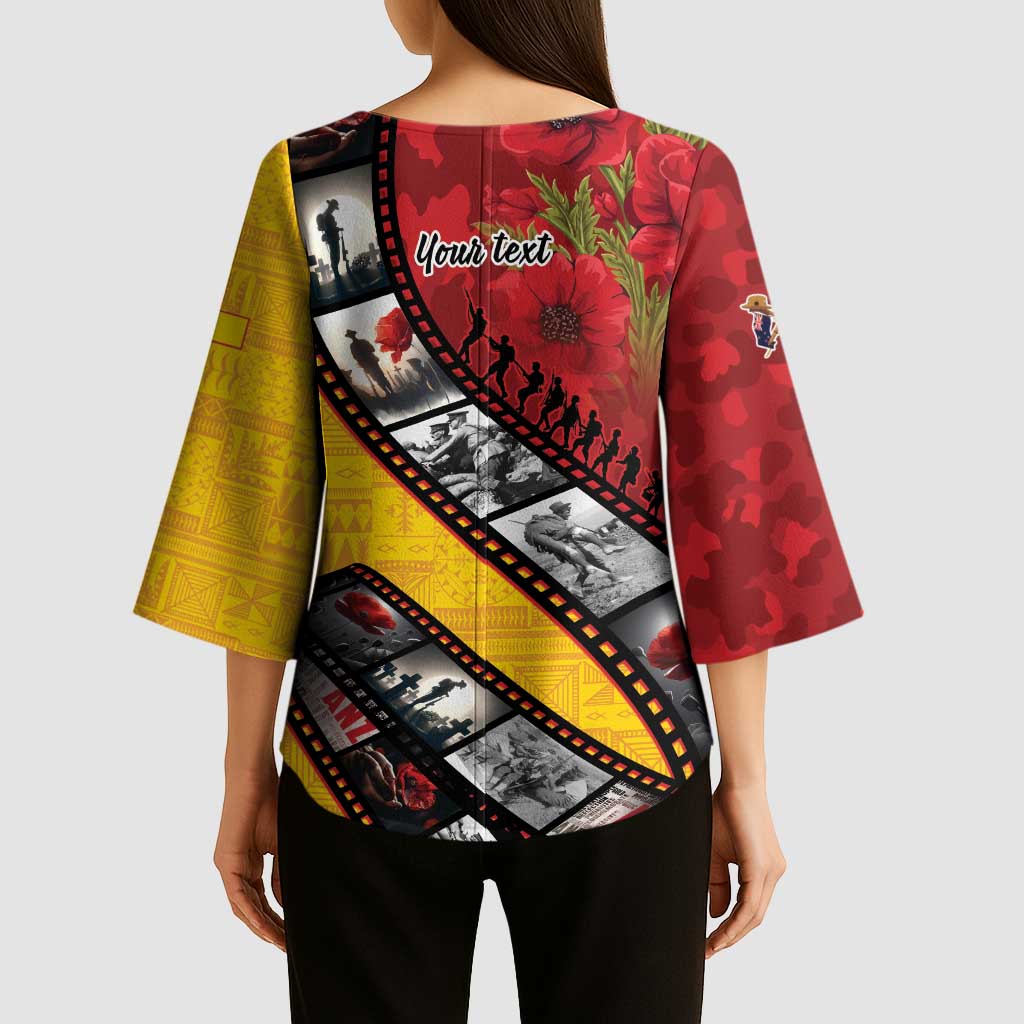 Personalised Niue ANZAC 1915-2026 Filmstrip Kimono Sleeve Blouse Lest We Forget 25 April