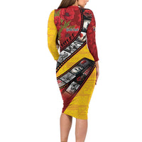 Personalised Niue ANZAC 1915-2026 Filmstrip Long Sleeve Bodycon Dress Lest We Forget 25 April LT9 - Polynesian Pride