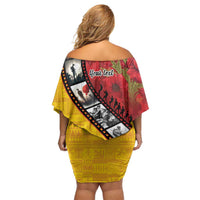 Personalised Niue ANZAC 1915-2026 Filmstrip Off Shoulder Short Dress Lest We Forget 25 April LT9 - Polynesian Pride