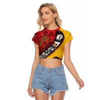 Personalised Niue ANZAC 1915-2026 Filmstrip Raglan Cropped T Shirt Lest We Forget 25 April LT9 Female Gold - Polynesian Pride