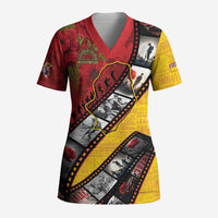 Personalised Niue ANZAC 1915-2026 Filmstrip Scrub Top Lest We Forget 25 April LT9 Adult Gold - Polynesian Pride