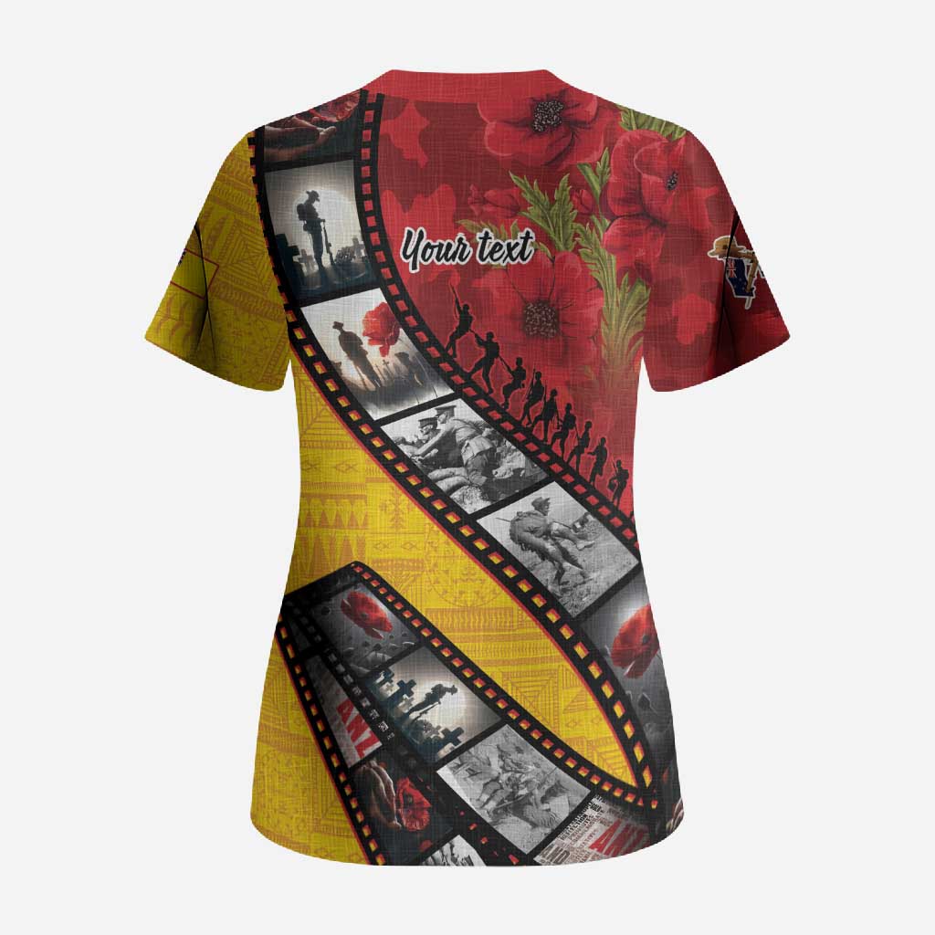 Personalised Niue ANZAC 1915-2026 Filmstrip Scrub Top Lest We Forget 25 April LT9 - Polynesian Pride