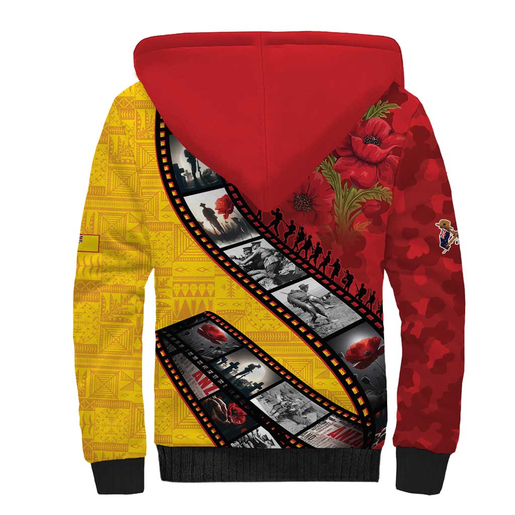 Personalised Niue ANZAC 1915-2026 Filmstrip Sherpa Hoodie Lest We Forget 25 April LT9 - Polynesian Pride