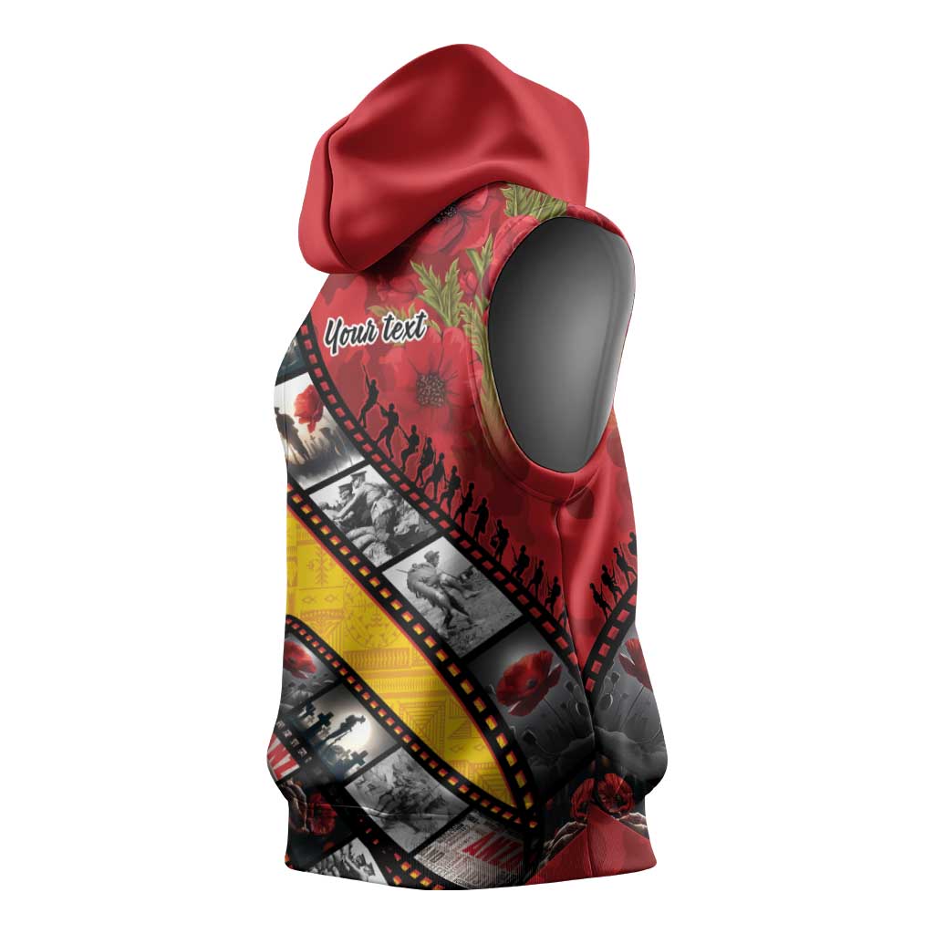 Personalised Niue ANZAC 1915-2026 Filmstrip Sleeveless Hoodie Lest We Forget 25 April LT9 - Polynesian Pride