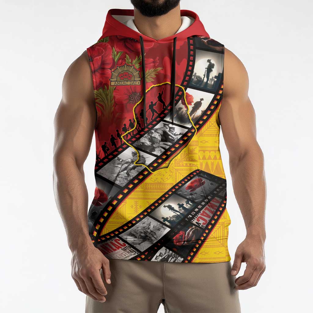 Personalised Niue ANZAC 1915-2026 Filmstrip Sleeveless Hoodie Lest We Forget 25 April LT9 - Polynesian Pride
