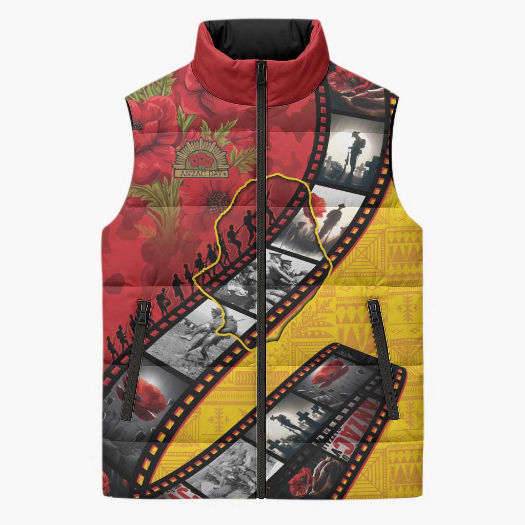 Personalised Niue ANZAC 1915-2026 Filmstrip Sleeveless Puffer Jacket Lest We Forget 25 April