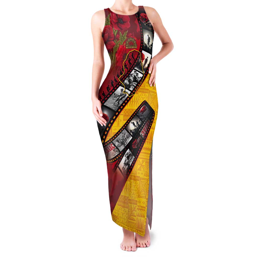 Personalised Niue ANZAC 1915-2026 Filmstrip Tank Maxi Dress Lest We Forget 25 April LT9 Women Gold - Polynesian Pride