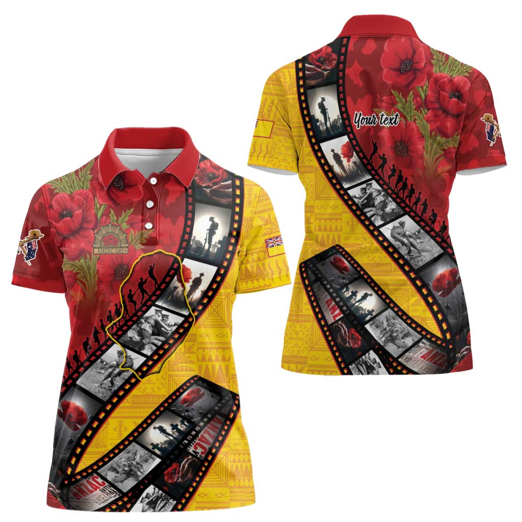 Personalised Niue ANZAC 1915-2026 Filmstrip Women Polo Shirt Lest We Forget 25 April LT9 - Polynesian Pride