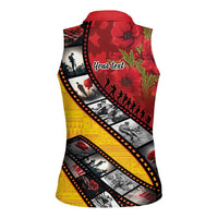 Personalised Niue ANZAC 1915-2026 Filmstrip Women Sleeveless Polo Shirt Lest We Forget 25 April LT9 - Polynesian Pride