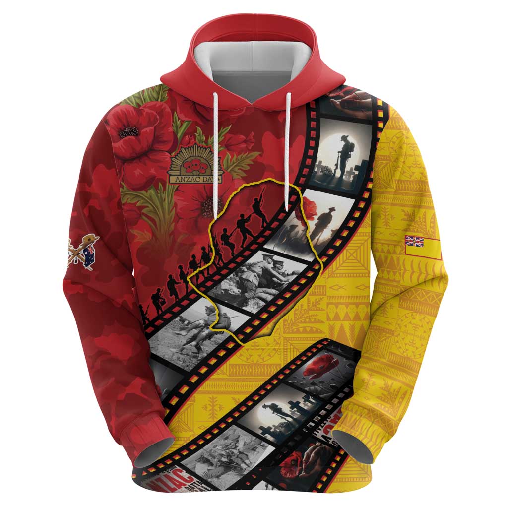 Personalised Niue ANZAC 1915-2026 Filmstrip Zip Hoodie Lest We Forget 25 April LT9 - Polynesian Pride