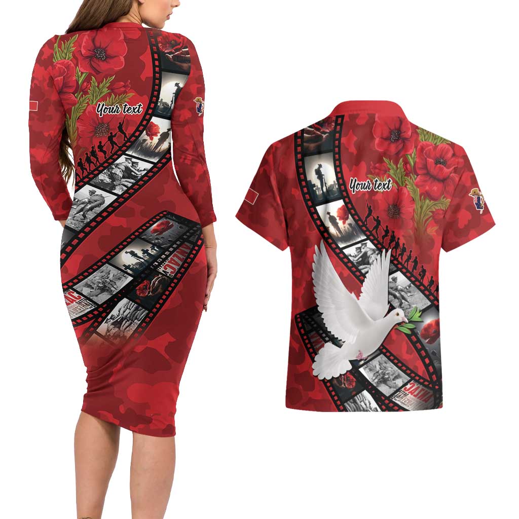 Personalised Tonga ANZAC 1915-2026 Filmstrip Couples Matching Long Sleeve Bodycon Dress and Hawaiian Shirt Lest We Forget 25 April LT9 - Polynesian Pride