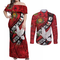 Personalised Tonga ANZAC 1915-2026 Filmstrip Couples Matching Off Shoulder Maxi Dress and Long Sleeve Button Shirt Lest We Forget 25 April LT9 Red - Polynesian Pride