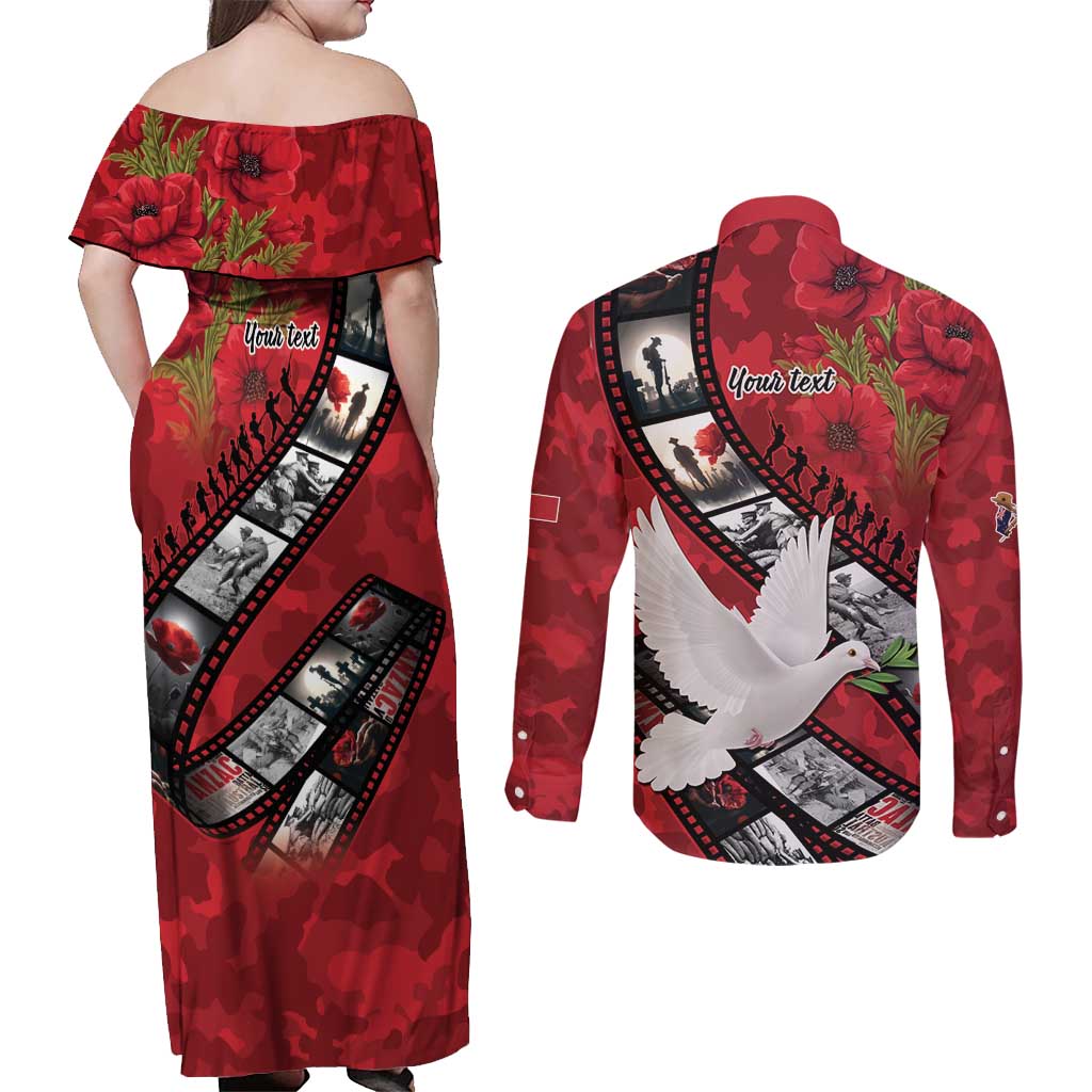 Personalised Tonga ANZAC 1915-2026 Filmstrip Couples Matching Off Shoulder Maxi Dress and Long Sleeve Button Shirt Lest We Forget 25 April LT9 - Polynesian Pride