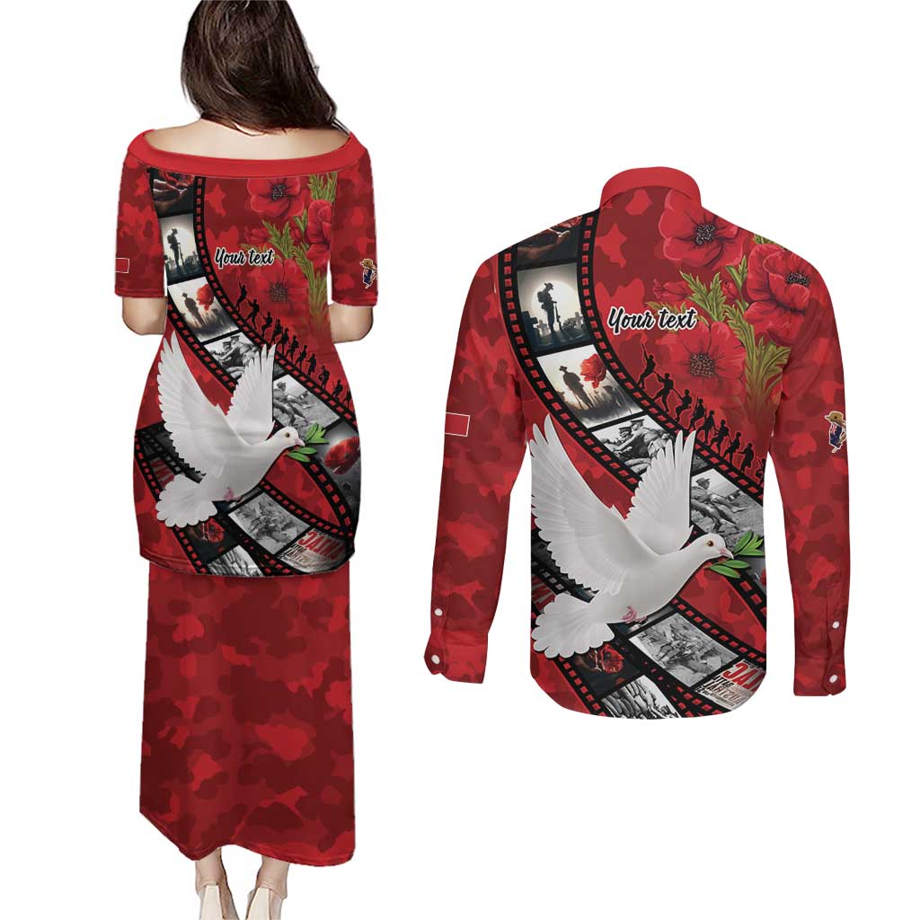 Personalised Tonga ANZAC 1915-2026 Filmstrip Couples Matching Puletasi and Long Sleeve Button Shirt Lest We Forget 25 April LT9 - Polynesian Pride