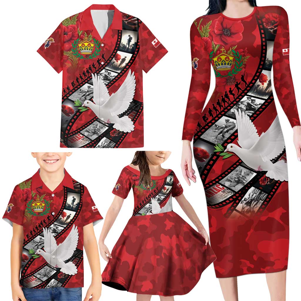 Personalised Tonga ANZAC 1915-2026 Filmstrip Family Matching Long Sleeve Bodycon Dress and Hawaiian Shirt Lest We Forget 25 April LT9 - Polynesian Pride