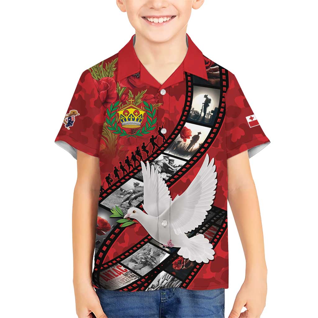 Personalised Tonga ANZAC 1915-2026 Filmstrip Family Matching Off The Shoulder Long Sleeve Dress and Hawaiian Shirt Lest We Forget 25 April LT9 Son's Shirt Red - Polynesian Pride
