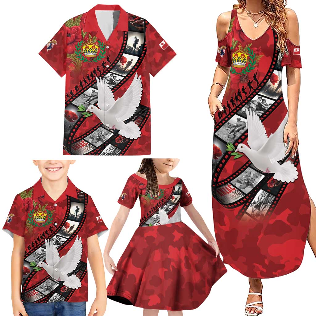 Personalised Tonga ANZAC 1915-2026 Filmstrip Family Matching Summer Maxi Dress and Hawaiian Shirt Lest We Forget 25 April LT9 - Polynesian Pride