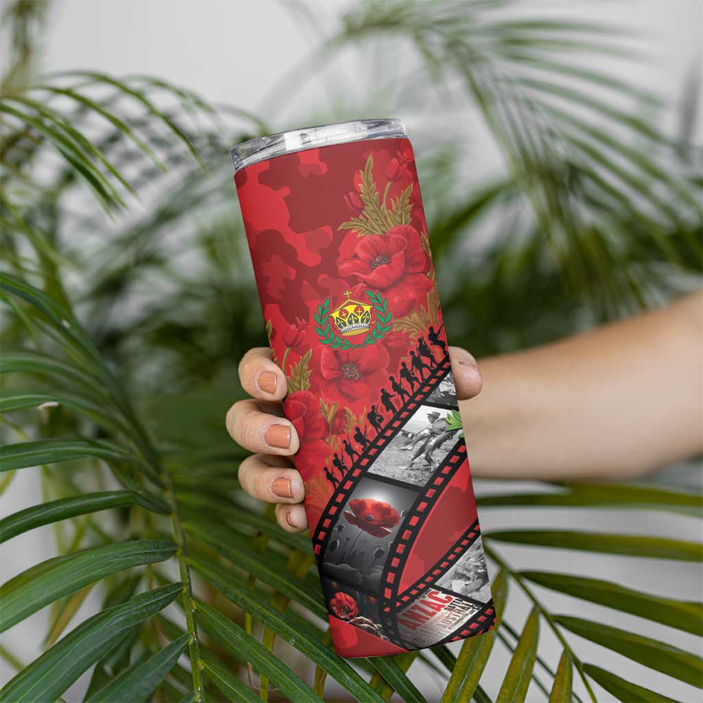 Personalised Tonga ANZAC 1915-2026 Filmstrip Skinny Tumbler Lest We Forget 25 April LT9 - Polynesian Pride
