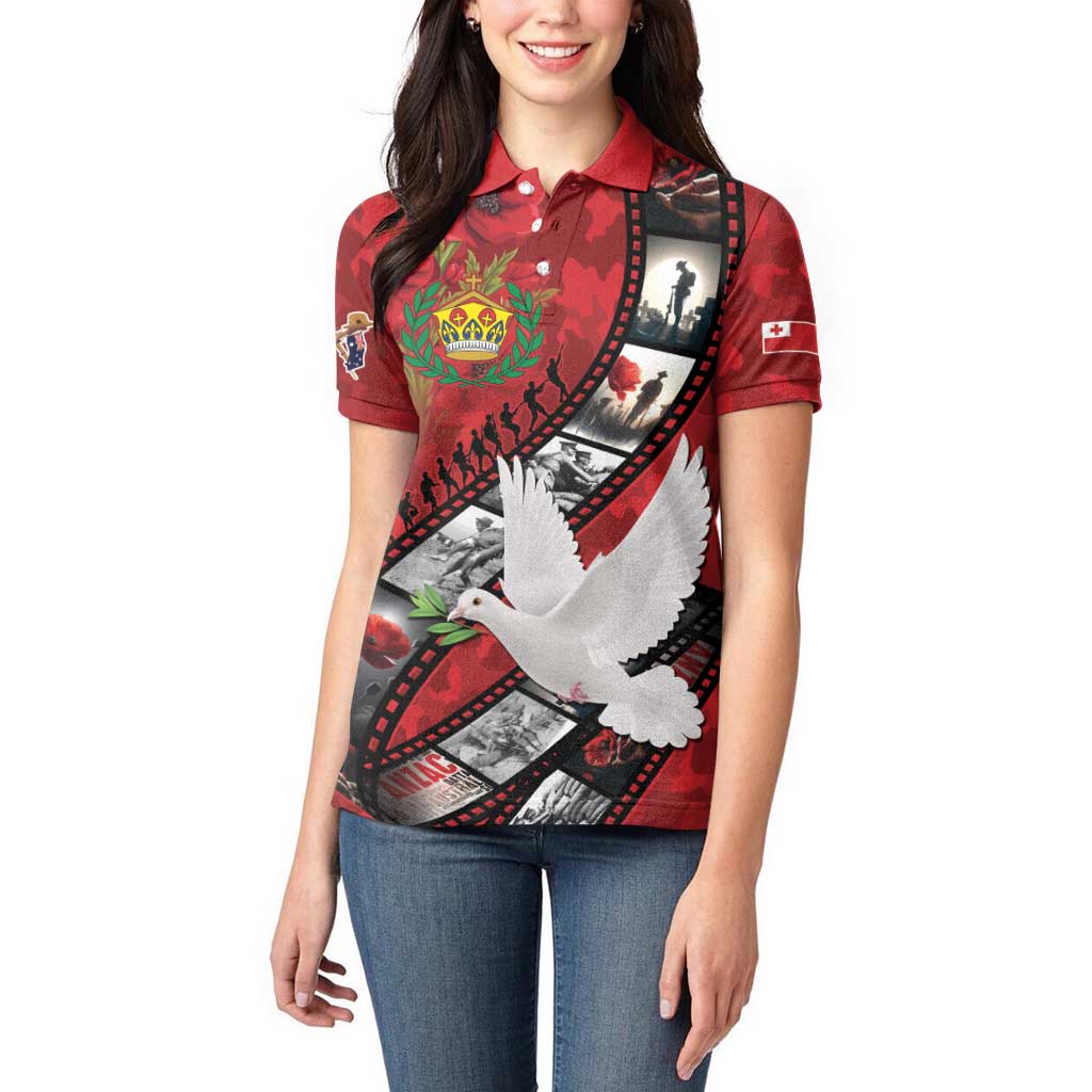 Personalised Tonga ANZAC 1915-2026 Filmstrip Women Polo Shirt Lest We Forget 25 April LT9 - Polynesian Pride