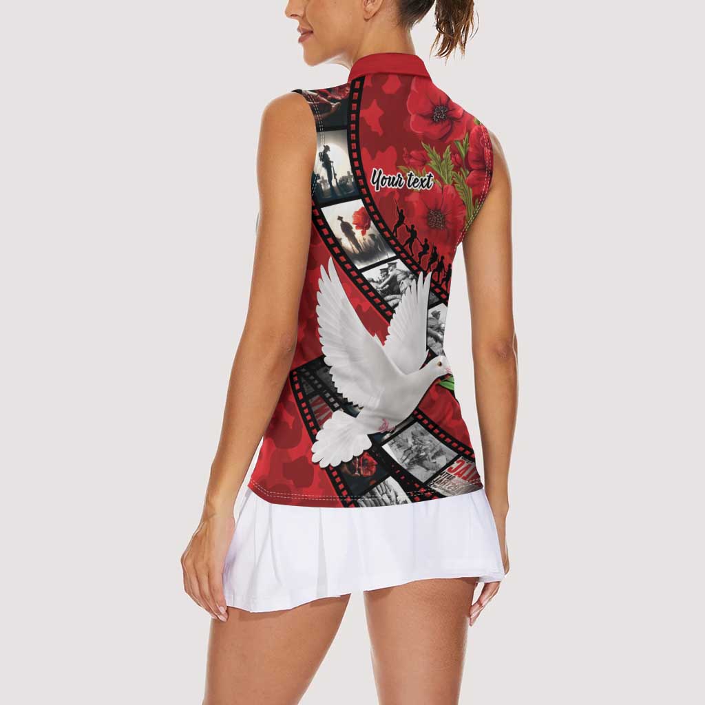 Personalised Tonga ANZAC 1915-2026 Filmstrip Women Sleeveless Polo Shirt Lest We Forget 25 April LT9 - Polynesian Pride