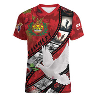 Personalised Tonga ANZAC 1915-2026 Filmstrip Women V-Neck T-Shirt Lest We Forget 25 April LT9 Female Red - Polynesian Pride