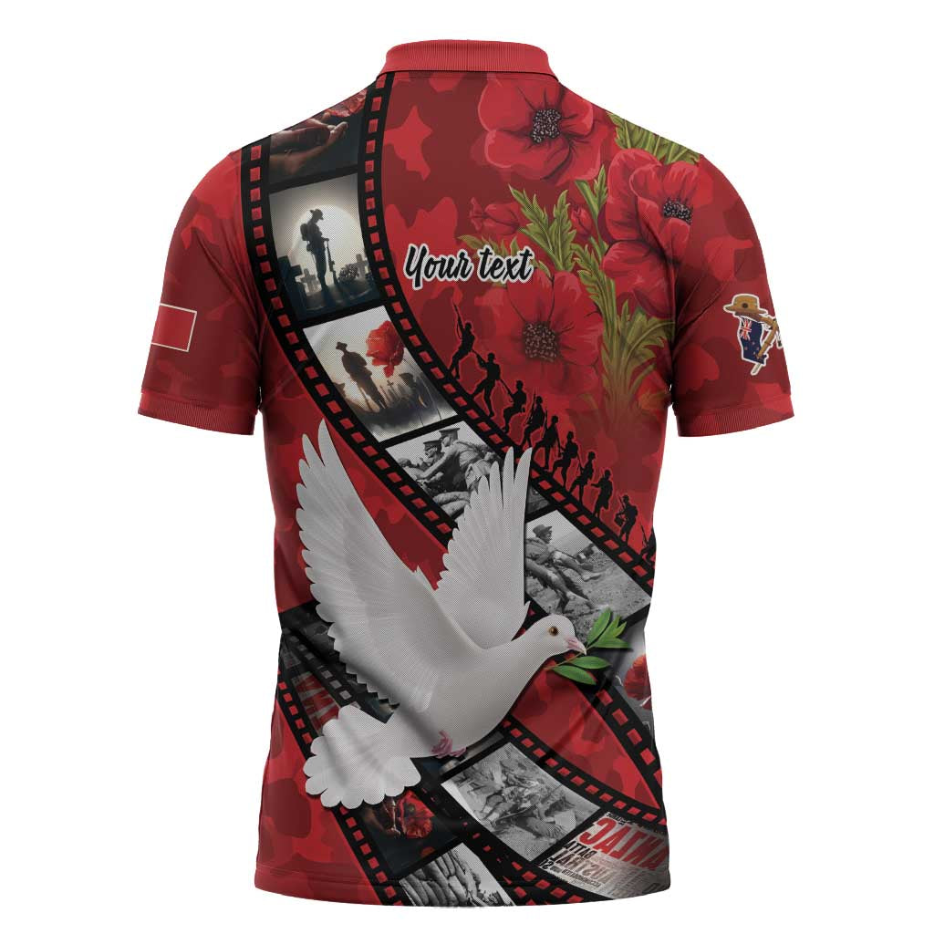 Personalised Tonga ANZAC 1915-2026 Filmstrip Zipper Polo Shirt Lest We Forget 25 April LT9 - Polynesian Pride