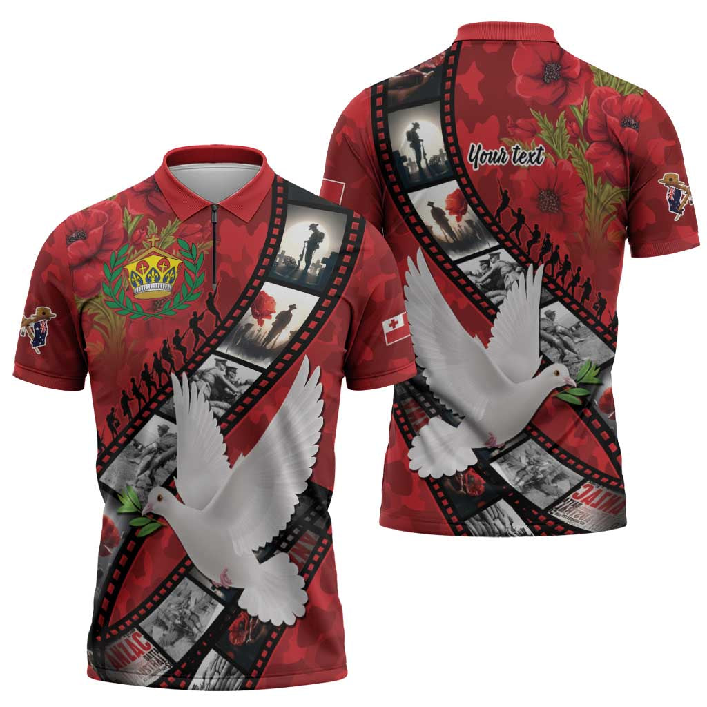 Personalised Tonga ANZAC 1915-2026 Filmstrip Zipper Polo Shirt Lest We Forget 25 April LT9 - Polynesian Pride