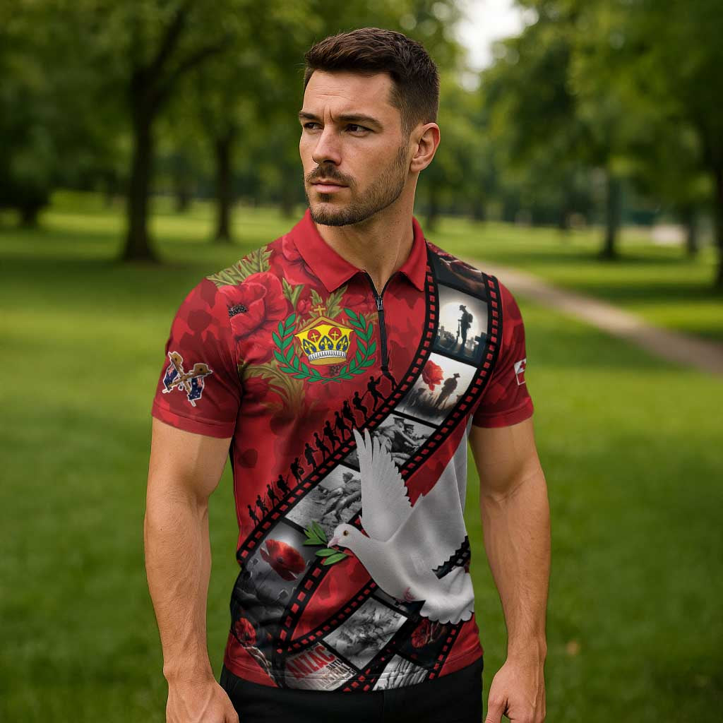 Personalised Tonga ANZAC 1915-2026 Filmstrip Zipper Polo Shirt Lest We Forget 25 April LT9 - Polynesian Pride