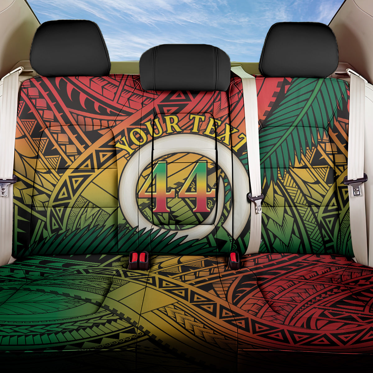 Personalised Vanuatu Yumi 44th Indipendens Dei Back Car Seat Cover Vanuatuan Broad Tusk with Polynesian Tribal LT9 One Size Reggae - Polynesian Pride