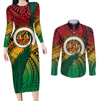 Personalised Vanuatu Yumi 44th Indipendens Dei Couples Matching Long Sleeve Bodycon Dress and Long Sleeve Button Shirt Vanuatuan Broad Tusk with Polynesian Tribal LT9 Reggae - Polynesian Pride