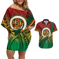 Personalised Vanuatu Yumi 44th Indipendens Dei Couples Matching Off Shoulder Short Dress and Hawaiian Shirt Vanuatuan Broad Tusk with Polynesian Tribal LT9 Reggae - Polynesian Pride