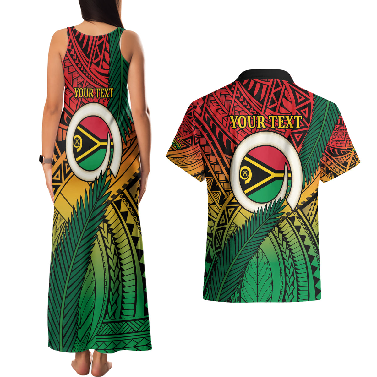 Personalised Vanuatu Yumi 44th Indipendens Dei Couples Matching Tank Maxi Dress and Hawaiian Shirt Vanuatuan Broad Tusk with Polynesian Tribal LT9 - Polynesian Pride