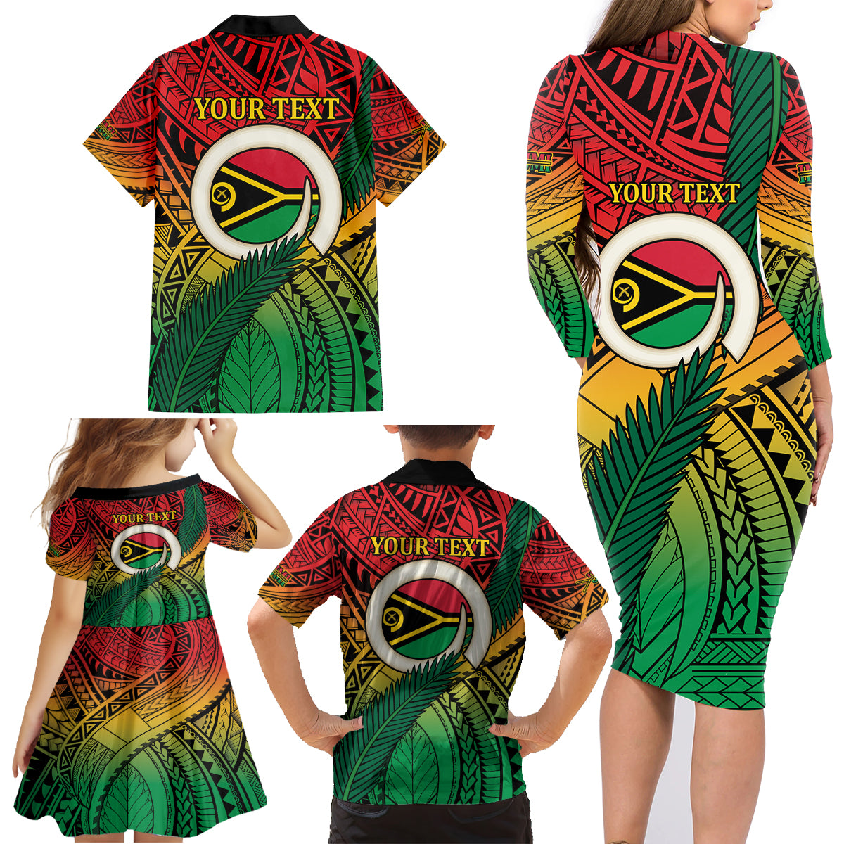 Personalised Vanuatu Yumi 44th Indipendens Dei Family Matching Long Sleeve Bodycon Dress and Hawaiian Shirt Vanuatuan Broad Tusk with Polynesian Tribal LT9 - Polynesian Pride