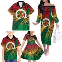 Personalised Vanuatu Yumi 44th Indipendens Dei Family Matching Off The Shoulder Long Sleeve Dress and Hawaiian Shirt Vanuatuan Broad Tusk with Polynesian Tribal LT9 - Polynesian Pride