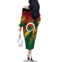 Personalised Vanuatu Yumi 44th Indipendens Dei Family Matching Off The Shoulder Long Sleeve Dress and Hawaiian Shirt Vanuatuan Broad Tusk with Polynesian Tribal LT9 - Polynesian Pride