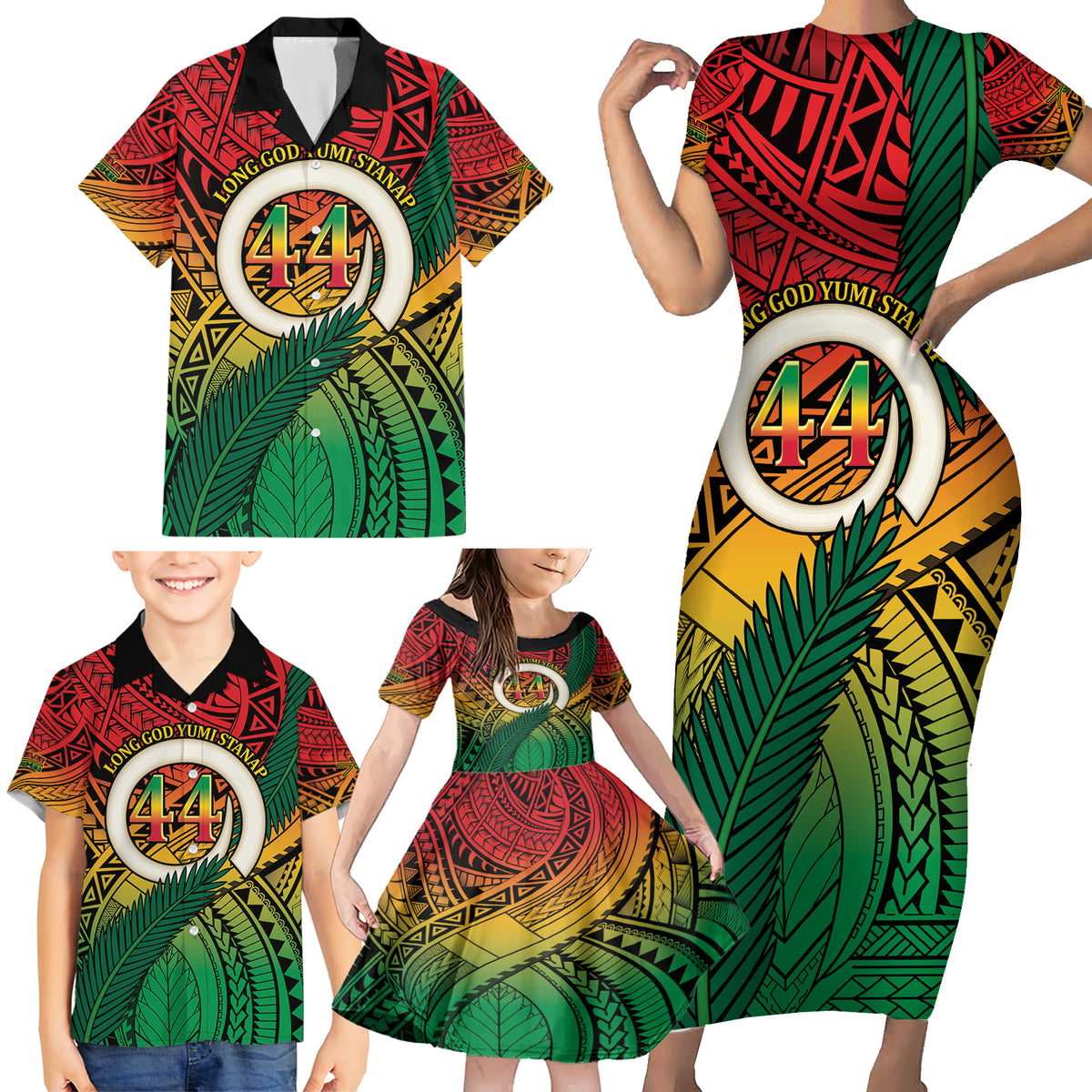 Personalised Vanuatu Yumi 44th Indipendens Dei Family Matching Short Sleeve Bodycon Dress and Hawaiian Shirt Vanuatuan Broad Tusk with Polynesian Tribal LT9 - Polynesian Pride