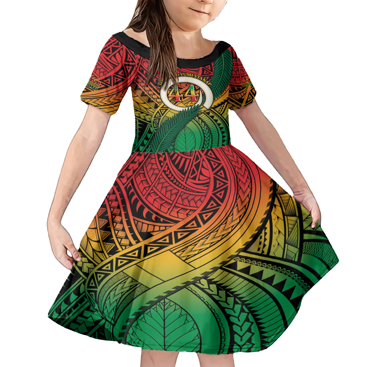 Personalised Vanuatu Yumi 44th Indipendens Dei Family Matching Summer Maxi Dress and Hawaiian Shirt Vanuatuan Broad Tusk with Polynesian Tribal LT9 Daughter's Dress Reggae - Polynesian Pride