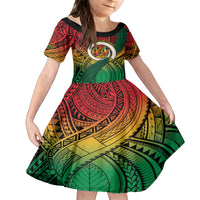 Personalised Vanuatu Yumi 44th Indipendens Dei Family Matching Summer Maxi Dress and Hawaiian Shirt Vanuatuan Broad Tusk with Polynesian Tribal LT9 Daughter's Dress Reggae - Polynesian Pride