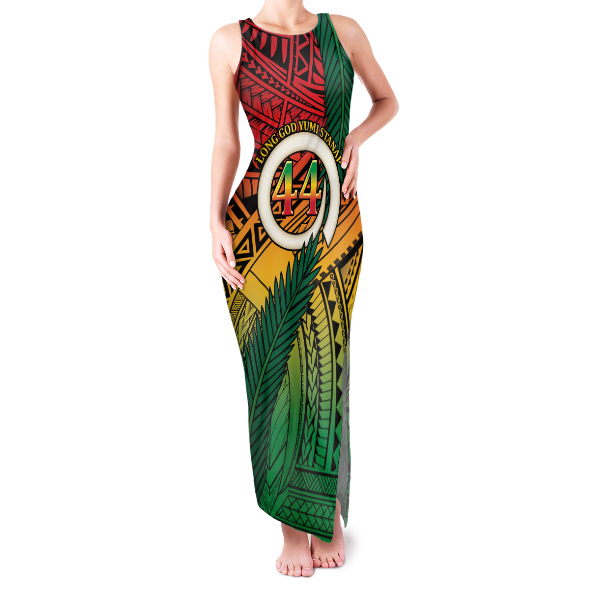 Personalised Vanuatu Yumi 44th Indipendens Dei Family Matching Tank Maxi Dress and Hawaiian Shirt Vanuatuan Broad Tusk with Polynesian Tribal LT9 Mom's Dress Reggae - Polynesian Pride