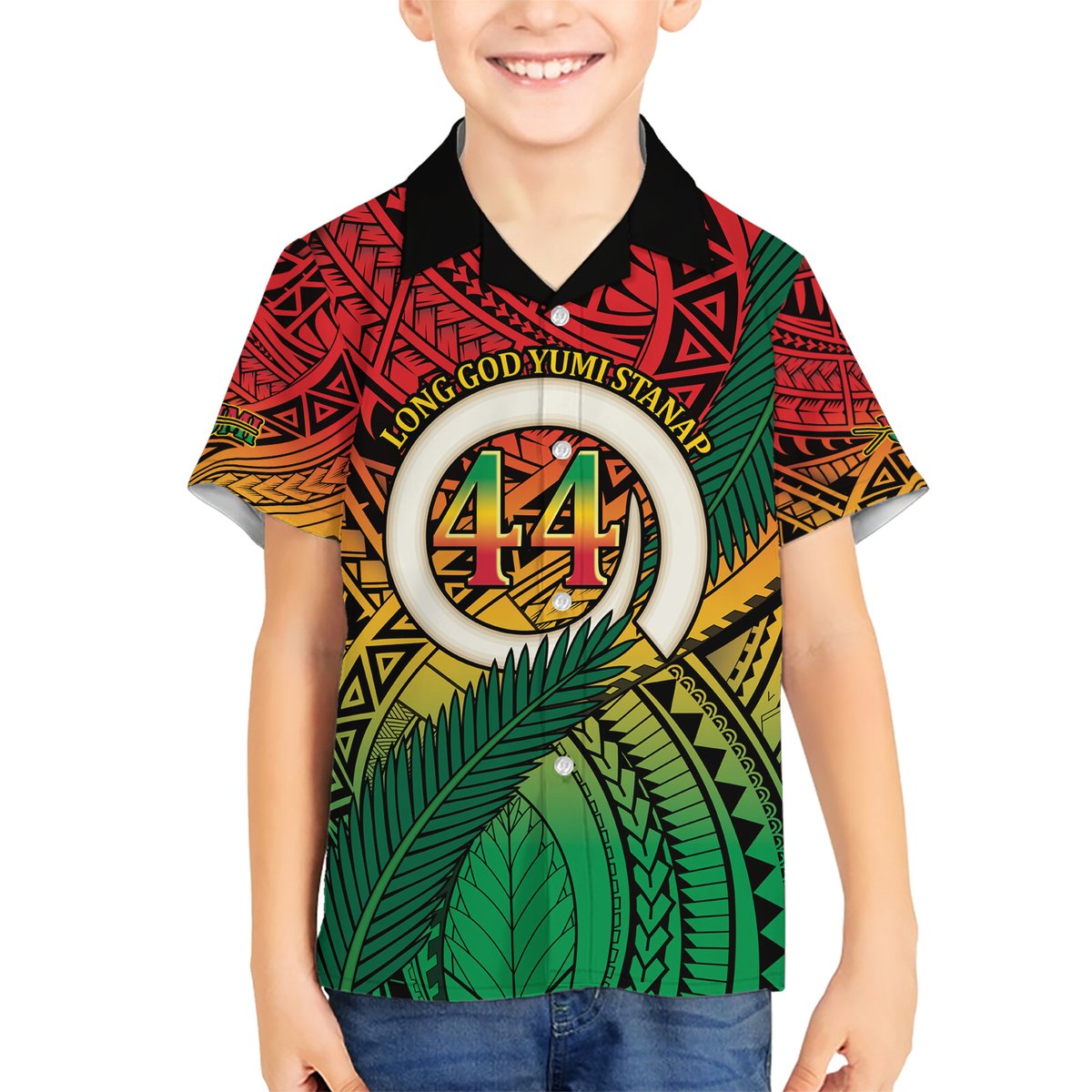 Personalised Vanuatu Yumi 44th Indipendens Dei Hawaiian Shirt Vanuatuan Broad Tusk with Polynesian Tribal LT9 - Polynesian Pride