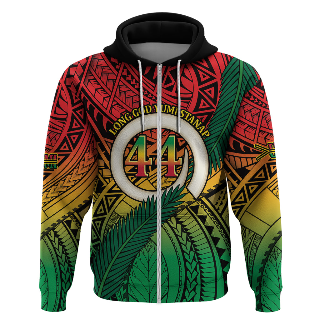 Personalised Vanuatu Yumi 44th Indipendens Dei Hoodie Vanuatuan Broad Tusk with Polynesian Tribal LT9 Zip Hoodie Reggae - Polynesian Pride