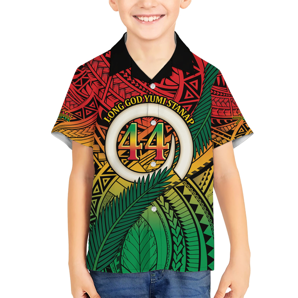Personalised Vanuatu Yumi 44th Indipendens Dei Kid Hawaiian Shirt Vanuatuan Broad Tusk with Polynesian Tribal LT9 Kid Reggae - Polynesian Pride