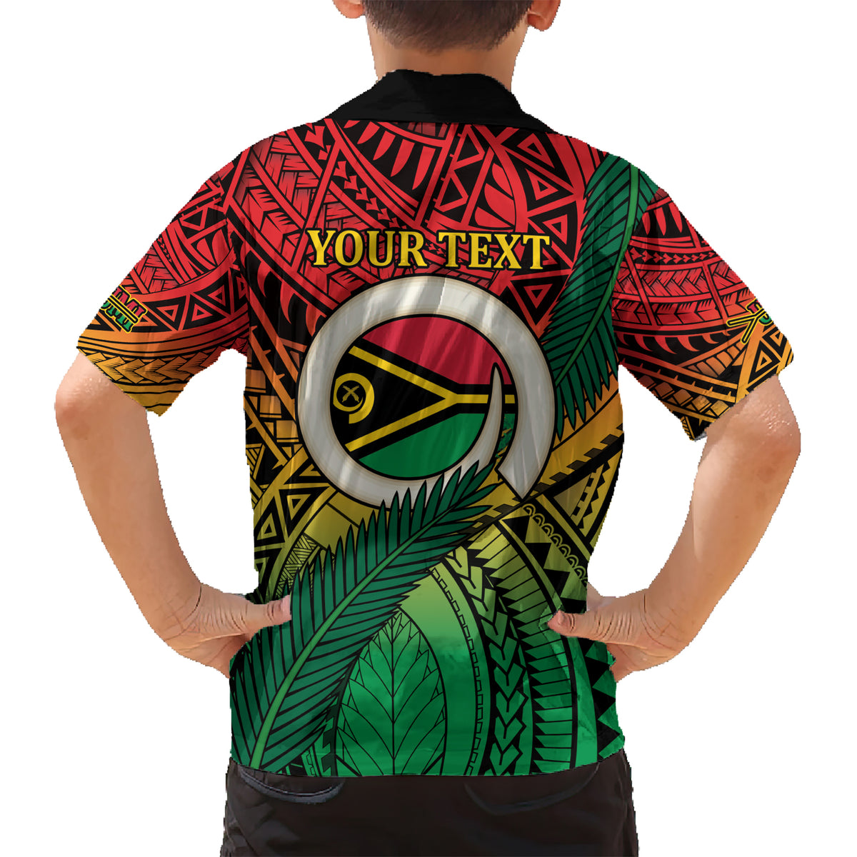 Personalised Vanuatu Yumi 44th Indipendens Dei Kid Hawaiian Shirt Vanuatuan Broad Tusk with Polynesian Tribal LT9 - Polynesian Pride