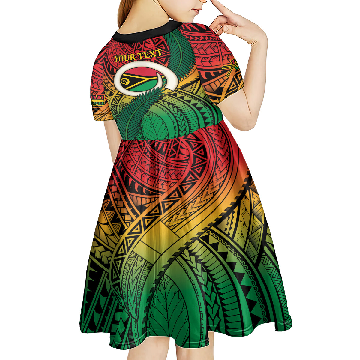 Personalised Vanuatu Yumi 44th Indipendens Dei Kid Short Sleeve Dress Vanuatuan Broad Tusk with Polynesian Tribal LT9 - Polynesian Pride