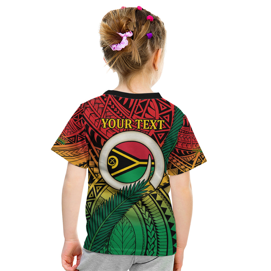 Personalised Vanuatu Yumi 44th Indipendens Dei Kid T Shirt Vanuatuan Broad Tusk with Polynesian Tribal LT9 - Polynesian Pride