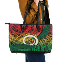 Personalised Vanuatu Yumi 44th Indipendens Dei Leather Tote Bag Vanuatuan Broad Tusk with Polynesian Tribal LT9 - Polynesian Pride