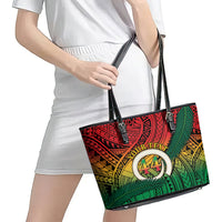 Personalised Vanuatu Yumi 44th Indipendens Dei Leather Tote Bag Vanuatuan Broad Tusk with Polynesian Tribal LT9 - Polynesian Pride