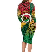 Personalised Vanuatu Yumi 44th Indipendens Dei Long Sleeve Bodycon Dress Vanuatuan Broad Tusk with Polynesian Tribal LT9 - Polynesian Pride