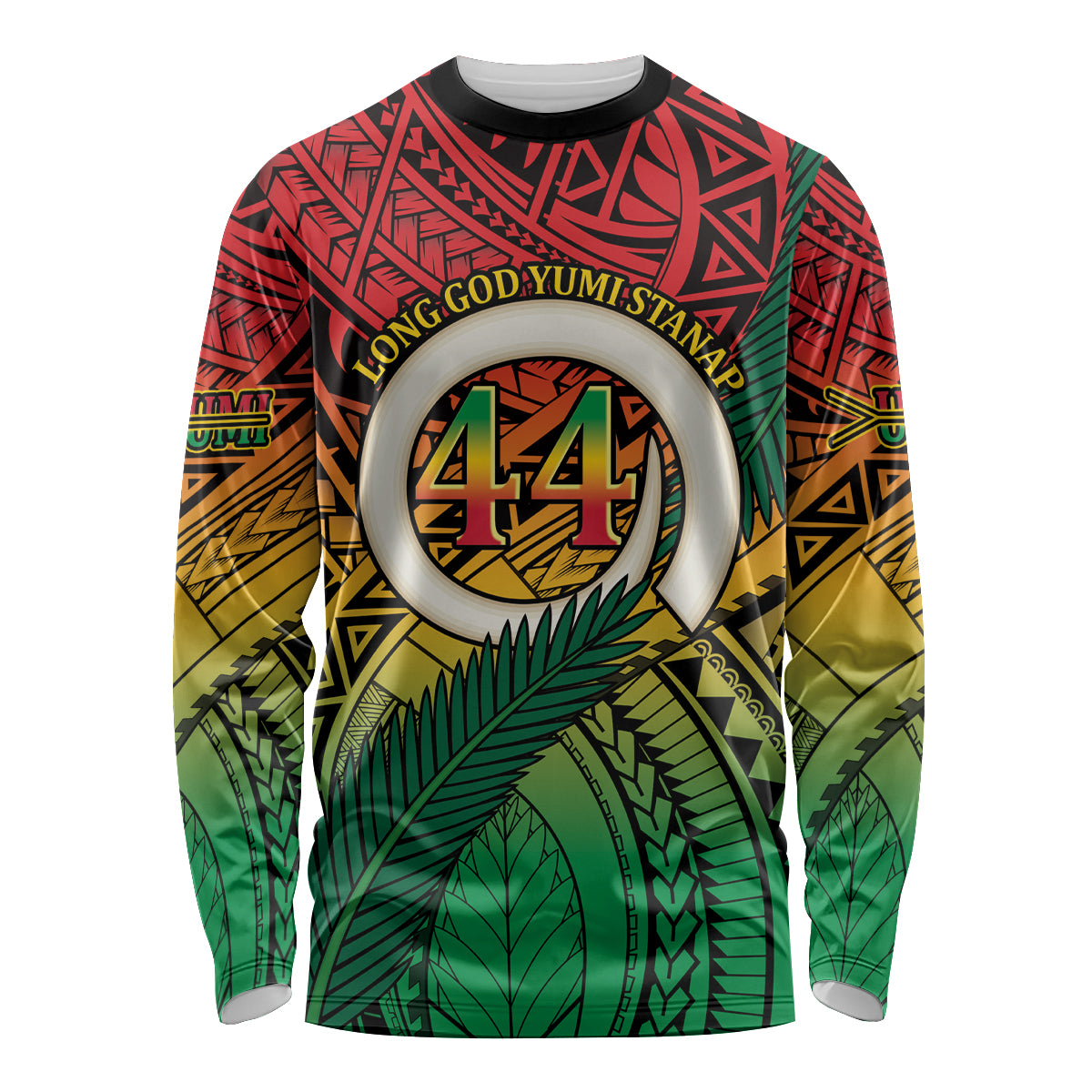 Personalised Vanuatu Yumi 44th Indipendens Dei Long Sleeve Shirt Vanuatuan Broad Tusk with Polynesian Tribal LT9 Unisex Reggae - Polynesian Pride